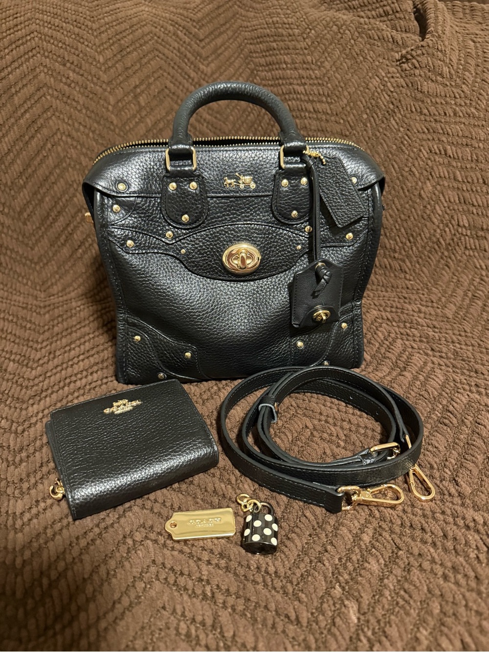 Coach Black Leather Rhyder Mini Convertible Satchel Bag W/ Coach Wallet
